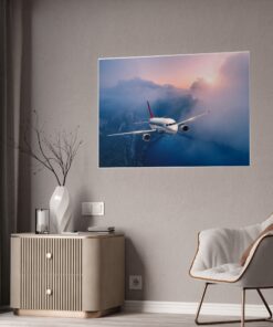 Stunning 737 Sunset Flight Glossy Poster – 46.8″ x 33.1″