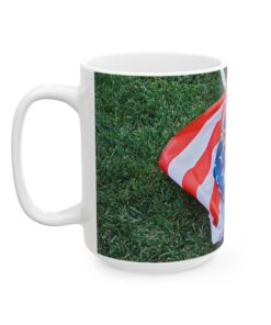 a mug with a dog wrapped in a american flag