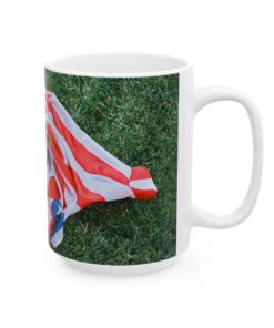 a mug with a dog wrapped in a american flag