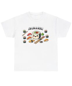 Unisex Heavy Cotton Tees with a sushi roll graphic.