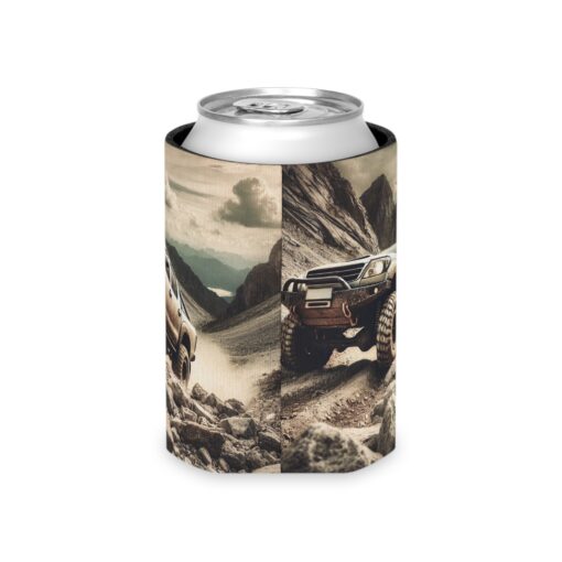 4×4 Off-road truck can koozie with a mountain scene.