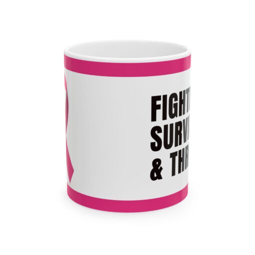 Pink ribbon ceramic mug with floral design, in support of breast cancer awareness