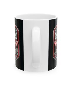 a white and black coffee mug