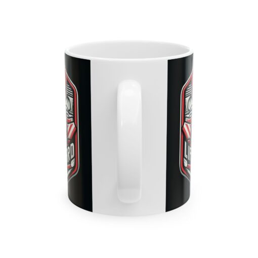 a white and black coffee mug