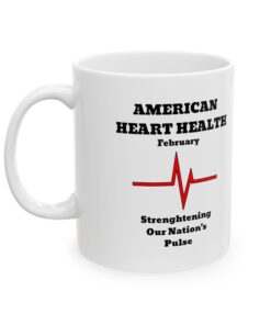 a white mug with a graphic on it