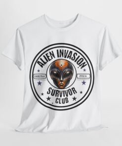 Unisex heavy cotton tee with the text 'Alien Invasion Survivor Club.