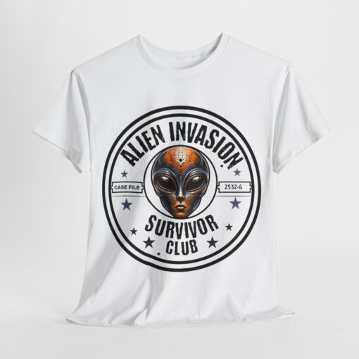 Unisex heavy cotton tee with the text 'Alien Invasion Survivor Club.