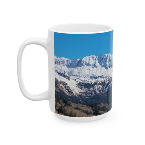 a mug with a snowy mountain