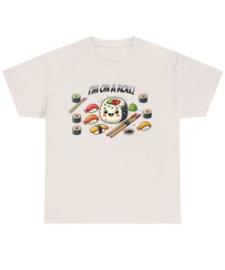 Unisex Heavy Cotton Tees with a sushi roll graphic.