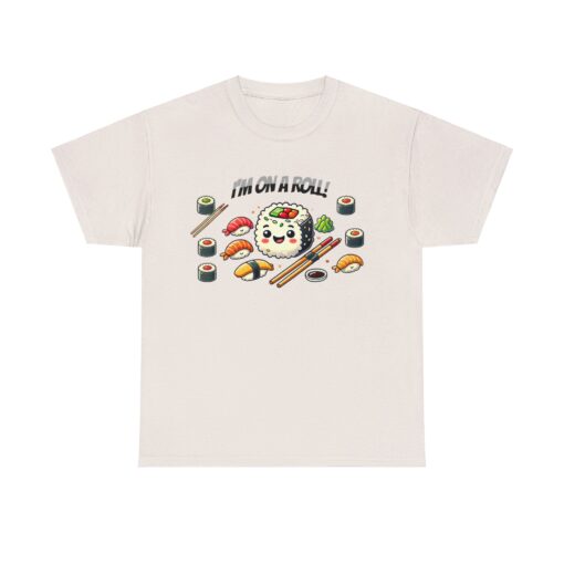 Unisex Heavy Cotton Tees with a sushi roll graphic.