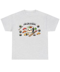 Unisex Heavy Cotton Tees with a sushi roll graphic.