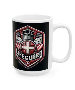 a mug with a lifeguard logo on it