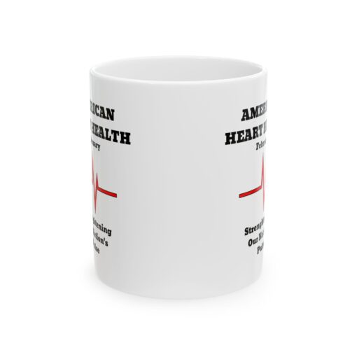 a white mug with a graphic on it