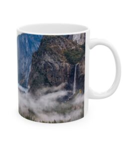 coffee mug showing Yosemite valley with morning clouds