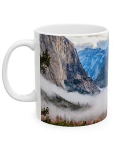 coffee mug showing Yosemite valley with morning clouds