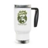 Stainless Steel Travel Mug with Handle featuring Fishing Serenity - The Quiet Adventure - Peace, Love, Fishing