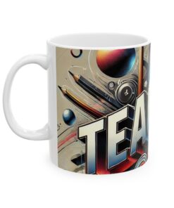 Colorful Mug with abstract design and the word 