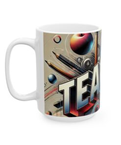 Colorful Mug with abstract design and the word 