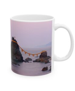 Coffee mug with Wedded Rocks of Futami Japan on it