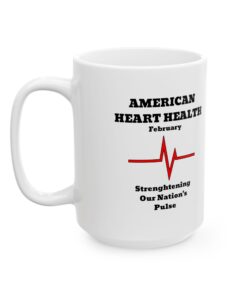 a white mug with a heart health graphic on it