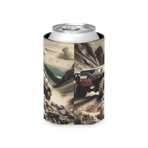 4×4 Off-road truck can koozie with a mountain scene.