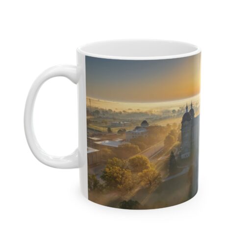 a mug with a picture of a city