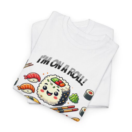 Unisex Heavy Cotton Tees with a sushi roll graphic.