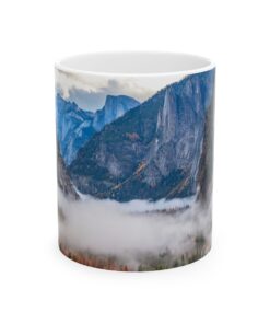 coffee mug showing Yosemite valley with morning clouds