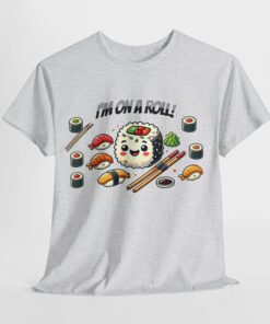 Unisex Heavy Cotton Tees with a sushi roll graphic.