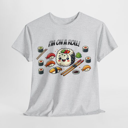 Unisex Heavy Cotton Tees with a sushi roll graphic.