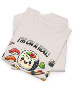 Unisex Heavy Cotton Tees with a sushi roll graphic.