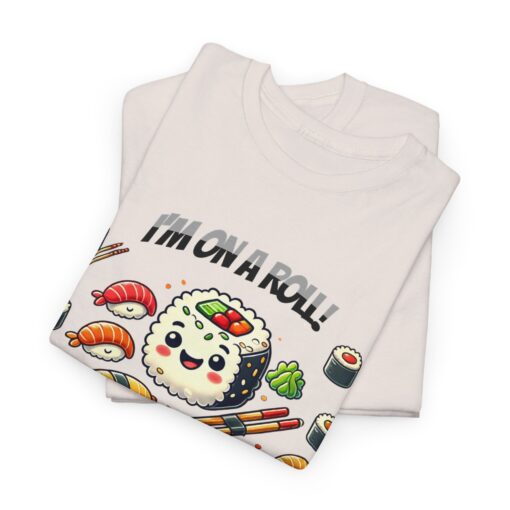 Unisex Heavy Cotton Tees with a sushi roll graphic.