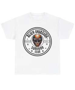 Unisex heavy cotton tee with the text 'Alien Invasion Survivor Club.