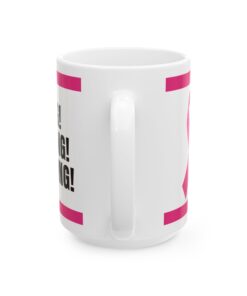 Pink ribbon ceramic mug with floral design, in support of breast cancer awareness