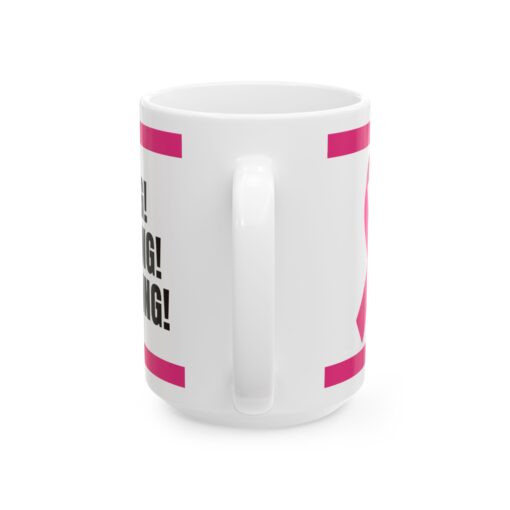 Pink ribbon ceramic mug with floral design, in support of breast cancer awareness