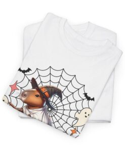 t-shirt featuring a spider web design alongside a cartoon character