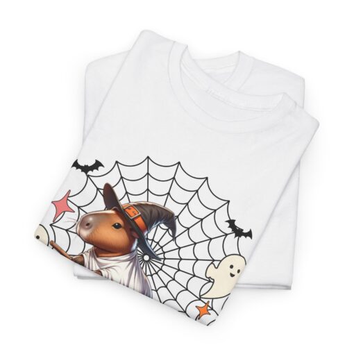 t-shirt featuring a spider web design alongside a cartoon character