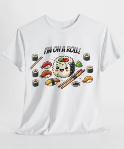 Unisex Heavy Cotton Tees with a sushi roll graphic.