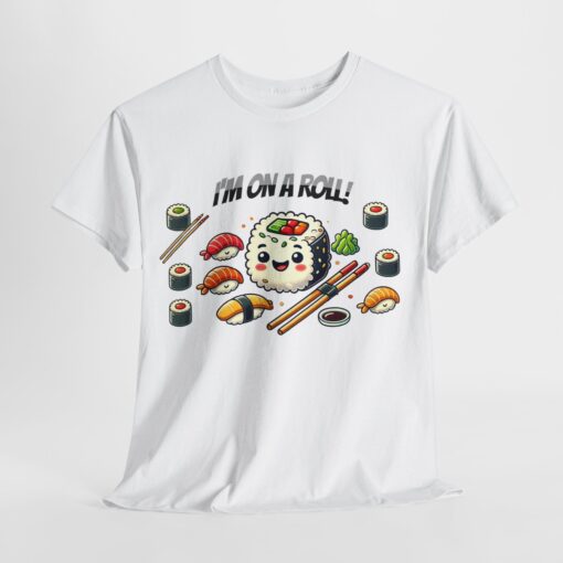 Unisex Heavy Cotton Tees with a sushi roll graphic.