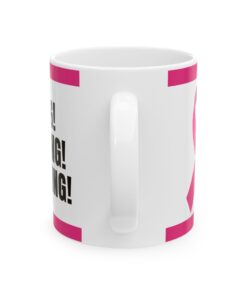 Pink ribbon ceramic mug with floral design, in support of breast cancer awareness