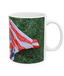 a mug with a dog wrapped in a american flag