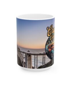 coffee mug with Bixby creek bridge on it