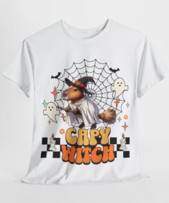 t-shirt featuring a spider web design alongside a cartoon character