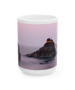 a coffee mug with a picture of a rock on it