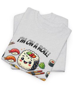 Unisex Heavy Cotton Tees with a sushi roll graphic.