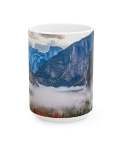 coffee mug showing Yosemite valley with morning clouds