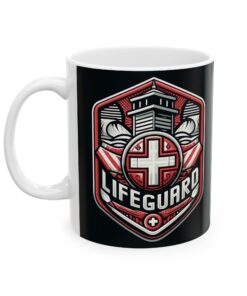 a mug with a lifeguard valor graphic design on it