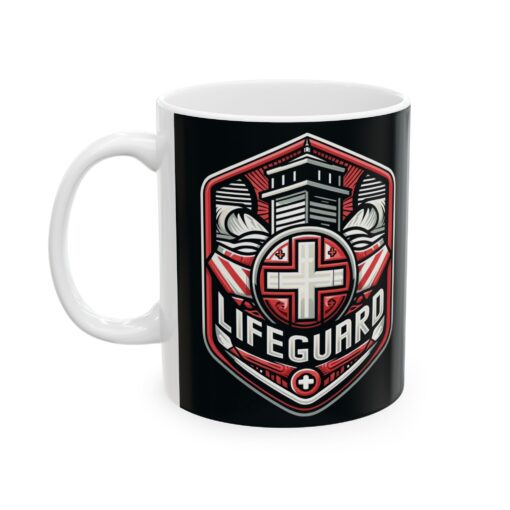 a mug with a lifeguard valor graphic design on it