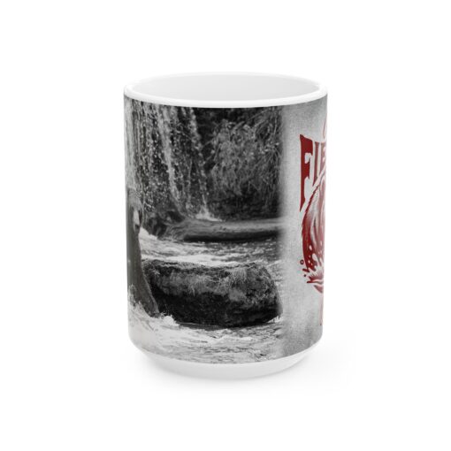 Coffee Mug with Bear Biting into Fish center of mug