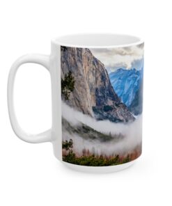 coffee mug showing Yosemite valley with morning clouds